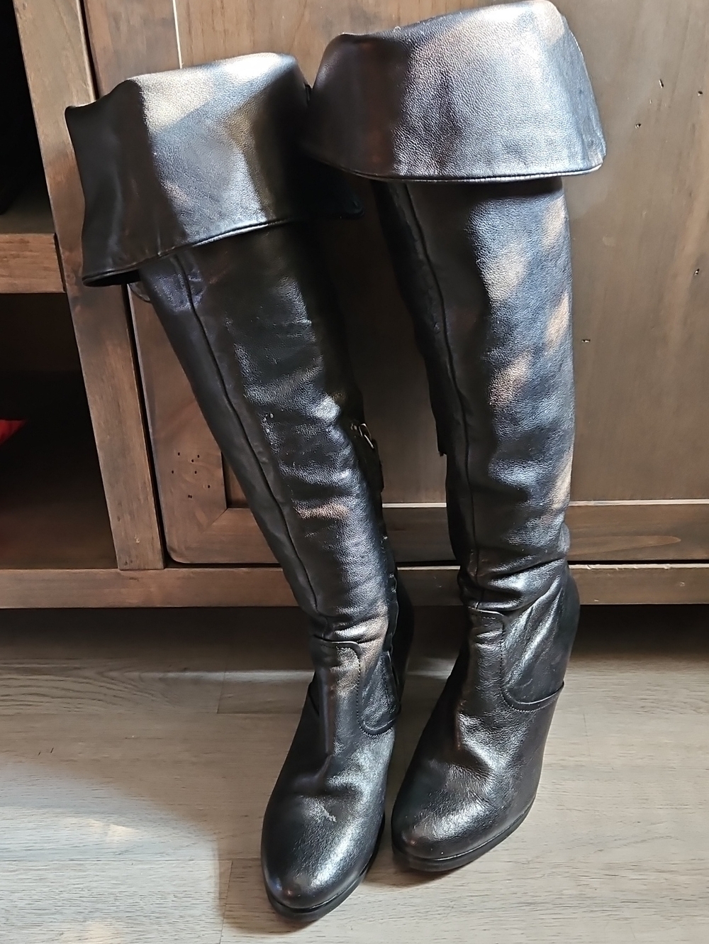Sam Edelman Black Over-the-Knee Fold-Top Leather Boots Size 8